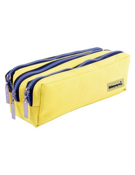 BOLSO ESCOLAR LIDERPAPEL PORTATODO RECTANGULAR 3 BOLSILLOS AMARILLO PASTEL 185X80X70 MM
