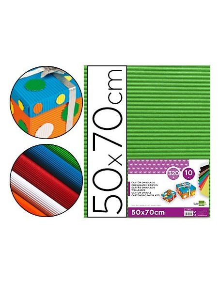 CARTON ONDULADO LIDERPAPEL 50 X 70CM 320G/M2 VERDE HOJA