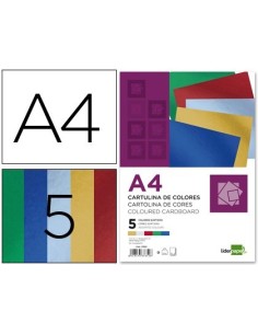 CARTULINA LIDERPAPEL A4 235 G/M2 METALIZADA 5 COLORES SURTIDOS PAQUETE DE 50