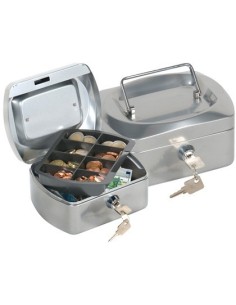 CAJA CAUDALES Q-CONNECT 6" 152X115X80 MM PLATA CON PORTAMONEDAS