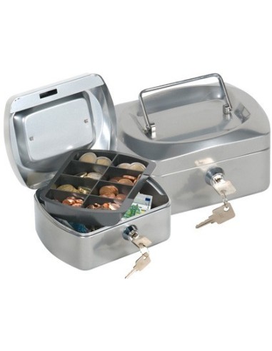 CAJA CAUDALES Q-CONNECT 6" 152X115X80 MM PLATA CON PORTAMONEDAS