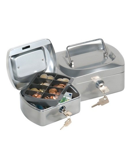 CAJA CAUDALES Q-CONNECT 6" 152X115X80 MM PLATA CON PORTAMONEDAS