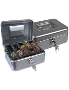 CAJA CAUDALES Q-CONNECT 8" 200X160X90 MM PLATA CON PORTAMONEDAS