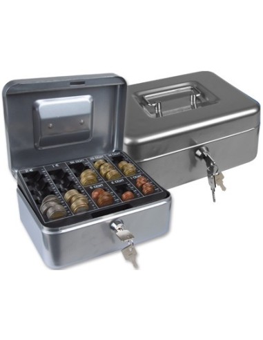 CAJA CAUDALES Q-CONNECT 8" 200X160X90 MM PLATA CON PORTAMONEDAS