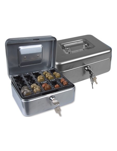 CAJA CAUDALES Q-CONNECT 8" 200X160X90 MM PLATA CON PORTAMONEDAS