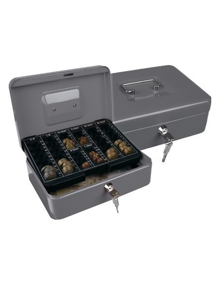 CAJA CAUDALES Q-CONNECT 10" 250X180X90 MM PLATA CON PORTAMONEDAS