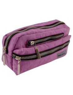 BOLSO ESCOLAR LIDERPAPEL PORTATODO OVALADO 3 BOLSILLOS VIOLETA PASTEL 195X40X100 MM