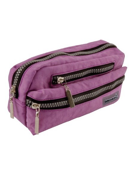 BOLSO ESCOLAR LIDERPAPEL PORTATODO OVALADO 3 BOLSILLOS VIOLETA PASTEL 195X40X100 MM