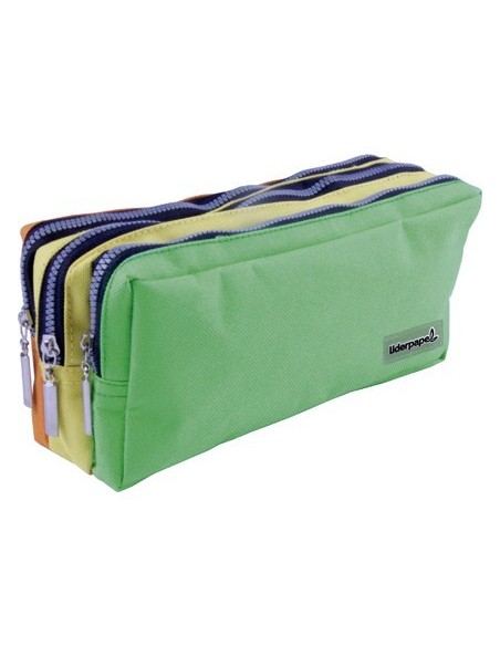 BOLSO ESCOLAR LIDERPAPEL PORTATODO RECTANGULAR 3 BOLSILLOS TRICOLOR 195X70X80 MM