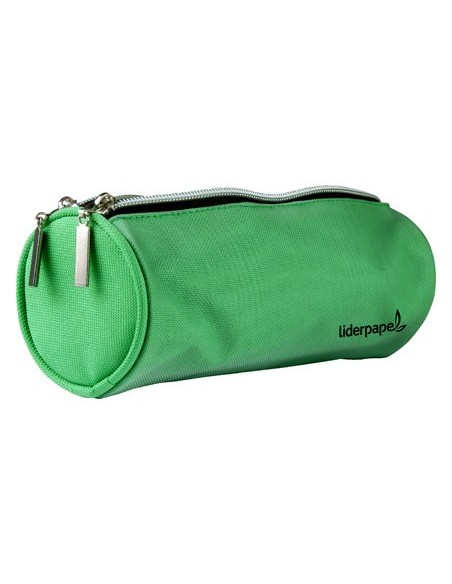 BOLSO ESCOLAR LIDERPAPEL PORTATODO CILINDRICO CON 2 CREMALLERAS DE NYLON VERDE 205X75X75 MM