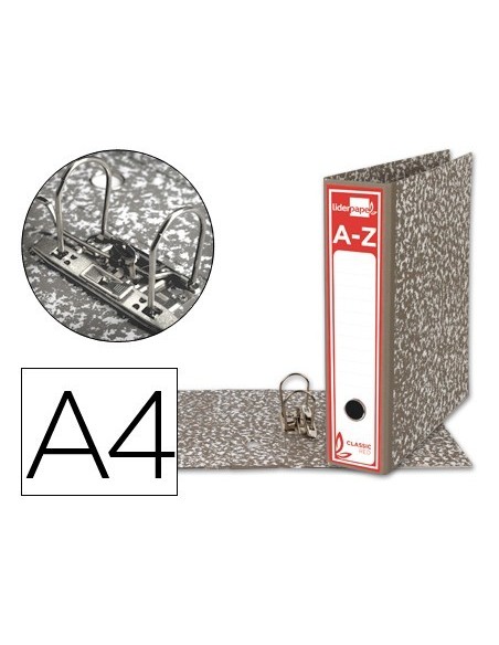 ARCHIVADOR DE PALANCA LIDERPAPEL A4 CLASSIC RED CARTON ENTRECOLADO SIN RADO LOMO 80MM GRIS COMPRESOR METALICO