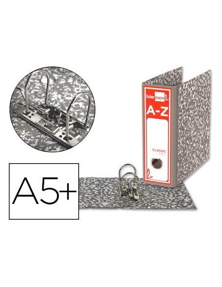 ARCHIVADOR DE PALANCA LIDERPAPEL CUARTO CLASSIC RED CARTON ENTRECOLADO SIN RADO LOMO 80MM GRIS COMPRESOR METALIC