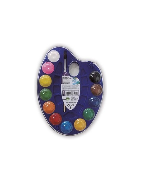 ACUARELA LIDERPAPEL 12 COLORES CON PINCEL Y DEPOSITO INCLUYE PALETA DE PLASTICO