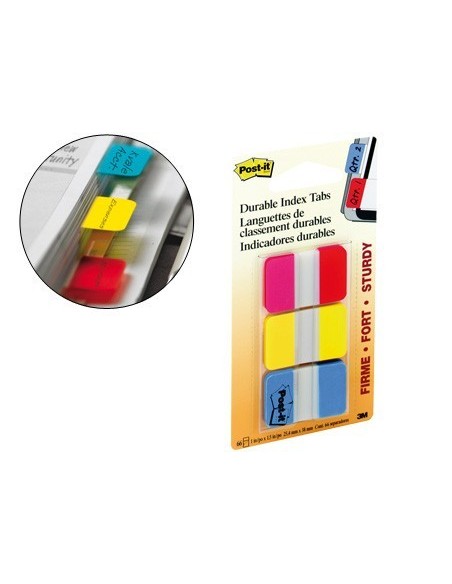 BANDERITAS SEPARADORAS RIGIDAS DISPENSADOR 3 COLORES POST-IT INDEX 686-RYB MEDIANOS22 BANDERITAS POR COLOR