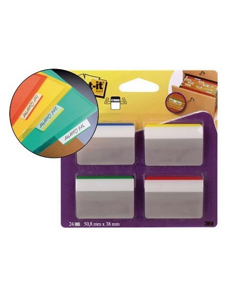 BANDERITAS SEPARADORAS RIGIDAS DISPENSADOR 4 COLORES POST-IT INDEX 686A-1 GRANDES 24 BANDERITAS