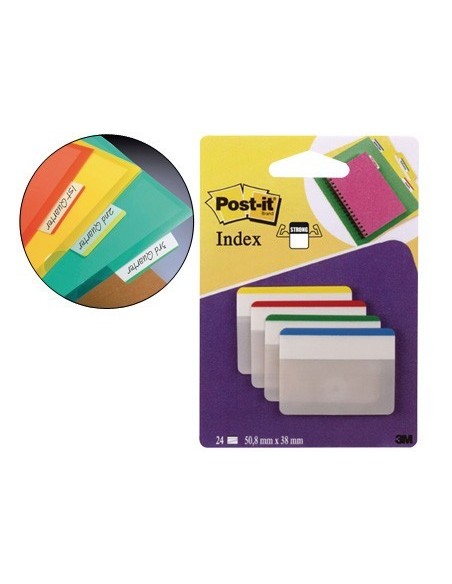 BANDERITAS SEPARADORAS RIGIDAS DISPENSADOR 4 COLORES POST-IT INDEX 686F-1 GRANDES 24 BANDERITAS