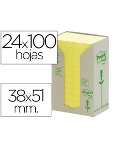 BLOC DE NOTAS ADHESIVAS QUITA Y PON RECICLADAS EN TORRE POST-IT 38 X 51 MM 24 BLOCS 653 RECICLADO