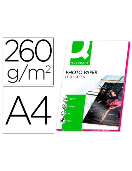 PAPEL Q-CONNECT FOTO GLOSSY DIN A4 ALTA CALIDAD DIGITAL PHOTO PARA INK-JET BOLSA DE 50 HOJAS DE 260 GR