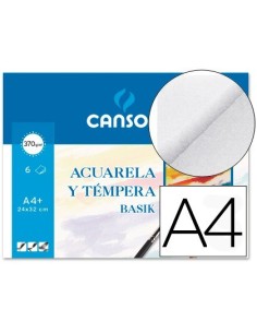 PAPEL ACUARELA BASIK CANSON DIN A4+ 370 GR PACK DE 6 HOJAS24 X 32 CM