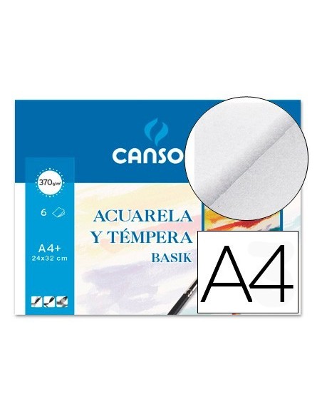 PAPEL ACUARELA BASIK CANSON DIN A4+ 370 GR PACK DE 6 HOJAS24 X 32 CM
