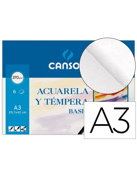 PAPEL ACUARELA BASIK CANSON DIN A3 370 GR PACK DE 6 HOJAS