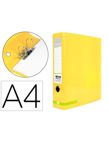 ARCHIVADOR DE PALANCA LIDERPAPEL A4 COLOR SYSTEM FORRADO SIN RADO LOMO 80MM AMARILLO COMPRESOR METALICO