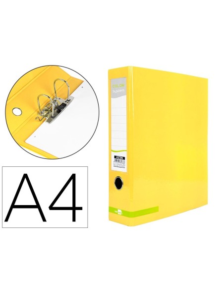 ARCHIVADOR DE PALANCA LIDERPAPEL A4 COLOR SYSTEM FORRADO SIN RADO LOMO 80MM AMARILLO COMPRESOR METALICO