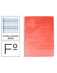 CUADERNO ESPIRAL LIDERPAPEL FOLIO PAUTAGUIA TAPA PLASTICO 80H 75GR CUADRO PAUTADO 4MM CON MARGEN COLOR ROJO