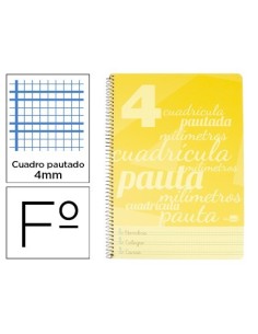 CUADERNO ESPIRAL LIDERPAPEL FOLIO PAUTAGUIA TAPA PLASTICO 80H 75GR CUADRO PAUTADO 4MM CON MARGEN COLOR AMARILLO
