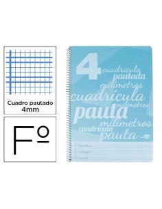 CUADERNO ESPIRAL LIDERPAPEL FOLIO PAUTAGUIA TAPA PLASTICO 80H 75GR CUADRO PAUTADO 4MM CON MARGEN COLOR AZUL