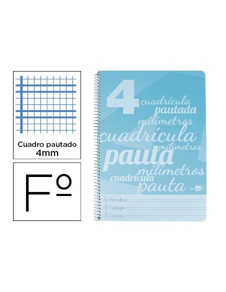 CUADERNO ESPIRAL LIDERPAPEL FOLIO PAUTAGUIA TAPA PLASTICO 80H 75GR CUADRO PAUTADO 4MM CON MARGEN COLOR AZUL