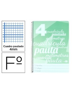 CUADERNO ESPIRAL LIDERPAPEL FOLIO PAUTAGUIA TAPA PLASTICO 80H 75GR CUADRO PAUTADO 4MM CON MARGEN COLOR VERDE