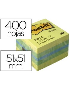 BLOC DE NOTAS ADHESIVAS QUITA Y PON POST-IT 51X51 MM MINICUBO COLOR LIMON 2051-L 400 HOJAS