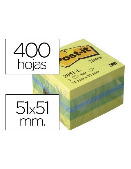 BLOC DE NOTAS ADHESIVAS QUITA Y PON POST-IT 51X51 MM MINICUBO COLOR LIMON 2051-L 400 HOJAS