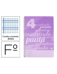 CUADERNO ESPIRAL LIDERPAPEL FOLIO PAUTAGUIA TAPA PLASTICO 80H 75GR CUADRO PAUTADO 4MM CON MARGEN COLOR VIOLETA