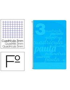 CUADERNO ESPIRAL LIDERPAPEL FOLIO PAUTAGUIA TAPA PLASTICO 80H 75GR CUADRO PAUTADO 3MM CON MARGEN COLOR AZUL