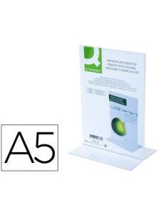 EXPOSITOR SOBREMESA Q-CONNECT CON FORMA DE T METACRILATO TAMAÑO A5 A DOS CARAS