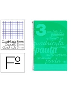 CUADERNO ESPIRAL LIDERPAPEL FOLIO PAUTAGUIA TAPA PLASTICO 80H 75GR CUADRO PAUTADO 3MM CON MARGEN COLOR VERDE