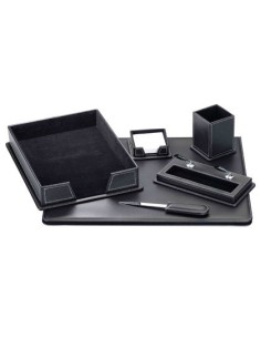 ESCRIBANIA SOBREMESA Q-CONNECT SIMILPIEL NEGRO JUEGO DE 6 PIEZAS