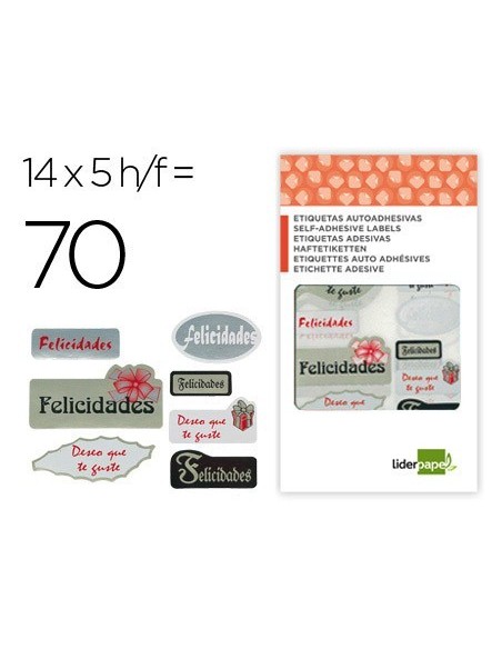 ETIQUETAS LIDERPAPEL FELICIDADES / DESEO QUE TE GUSTE SOBRE DE 70 UNIDADES