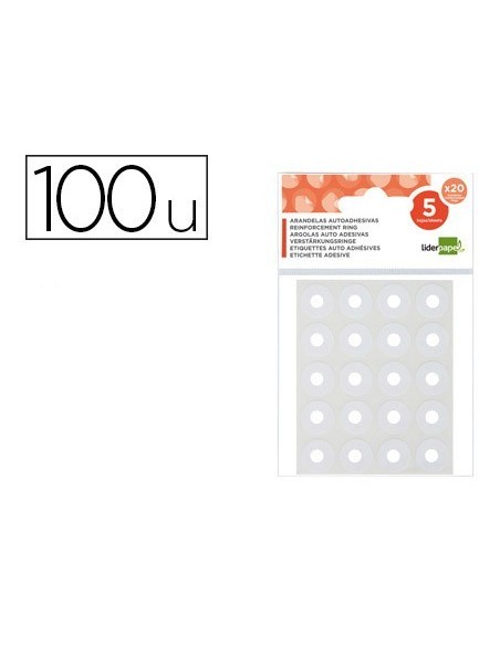ARANDELAS AUTOADHESIVAS BLANCAS LIDERPAPEL SOBRE DE 100 UNIDADES