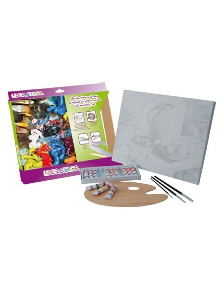 SET PINTURA AL OLEO LIDERCOLOR CONTIENE 1 LIENZO IMPRIMACION 30X40CM 1 PALETA MADERA 3 BROCHAS TUBOS 12X12ML OLEO
