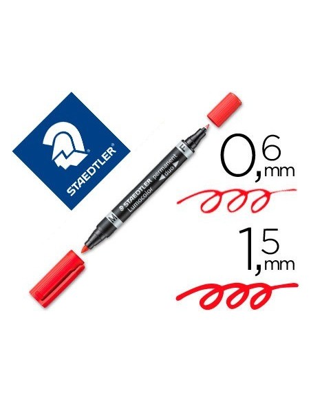 ROTULADOR STAEDTLER LUMOCOLOR PERMANENTE DUO 348 ROJO PUNTA F 0,6 MM PUNTA M 1,5 MM
