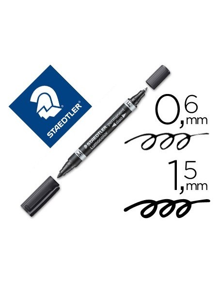 ROTULADOR STAEDTLER LUMOCOLOR PERMANENTE DUO 348 NEGRO PUNTA F 0,6 MM PUNTA M 1,5 MM