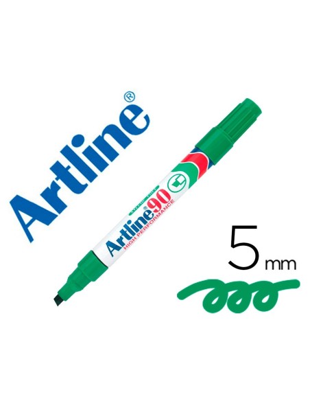 ROTULADOR ARTLINE MARCADOR PERMANENTE EK-90 VERDE PUNTA BISELADA 5 MM PAPEL METAL Y CRISTAL