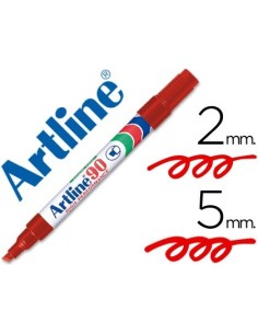 ROTULADOR ARTLINE MARCADOR PERMANENTE EK-90 ROJO PUNTA BISELADA 5 MM PAPEL METAL Y CRISTAL