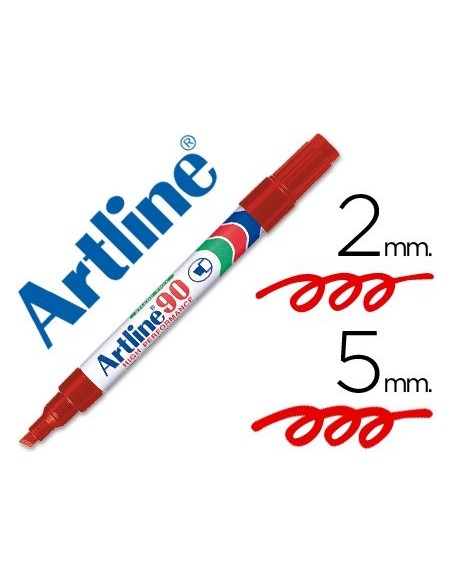 ROTULADOR ARTLINE MARCADOR PERMANENTE EK-90 ROJO PUNTA BISELADA 5 MM PAPEL METAL Y CRISTAL