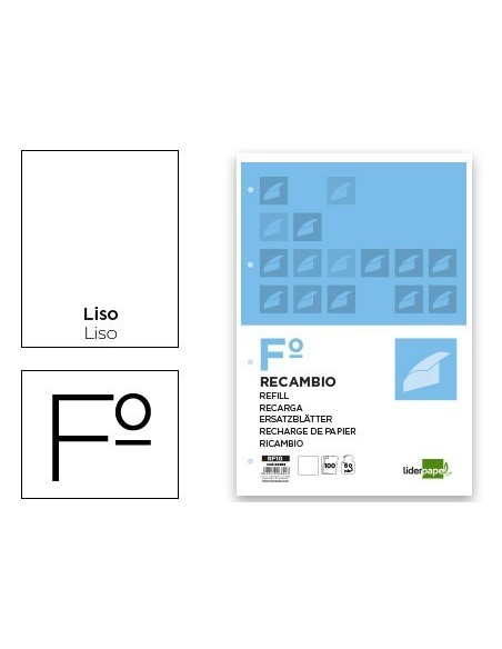 RECAMBIO LIDERPAPEL A4 100 HOJAS 60G/M2 LISO SIN MARGEN 4 TALADROS