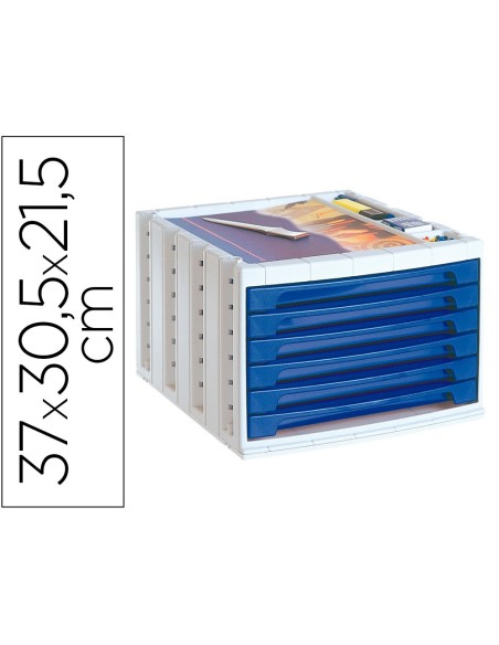 FICHERO CAJONES DE SOBREMESA Q-CONNECT 305X370X215 MM BANDEJA ORGANIZADORA SUPERIOR 6 CAJONES AZUL OPACO