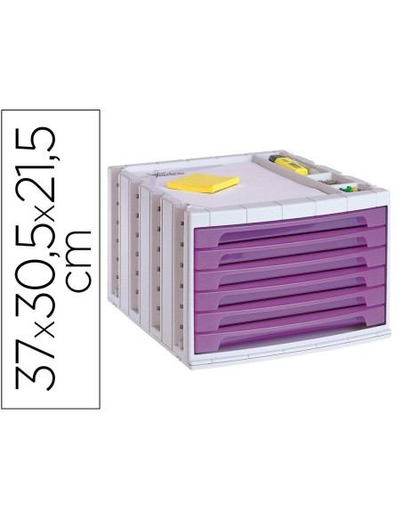 FICHERO CAJONES DE SOBREMESA Q-CONNECT 305X370X215 MM BANDEJA ORGANIZADORA SUPERIOR 6 CAJONES VIOLETA TRANSLUCIDO